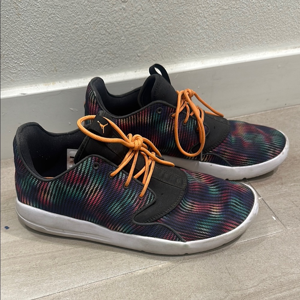 Kids size 7 (women's 8.5) Jordan sneakers Colorful Sneakers with Orange Laces